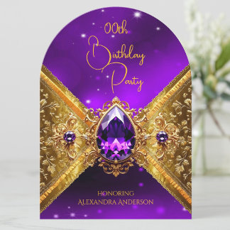 Elegant Purple Birthday Gold Golden Jewel sparkle Invitation
