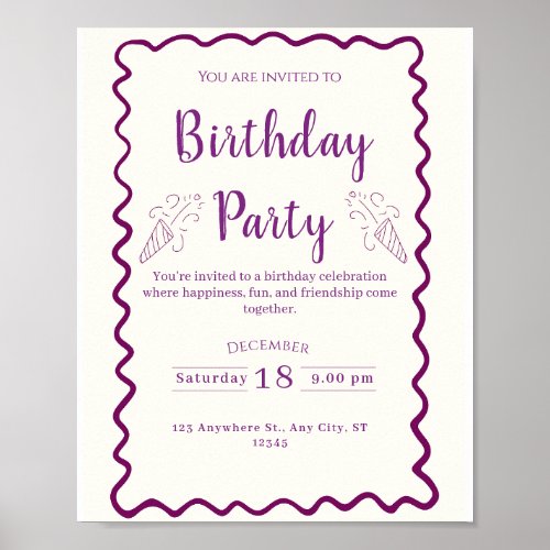 Elegant Purple Birthday Party Invitation Poster