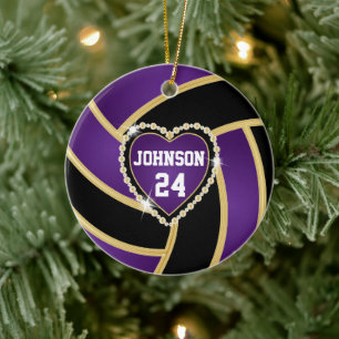 Elegant Purple, Black and Gold Volleyball Ceramic Ornament