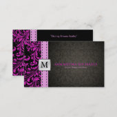 Elegant Purple / Black Damask Interior Design Business Card (Front/Back)