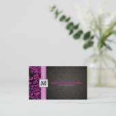 Elegant Purple / Black Damask Interior Design Business Card (Standing Front)