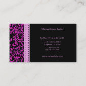 Elegant Purple / Black Damask Interior Design Business Card (Back)