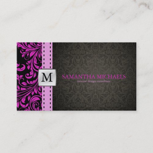Elegant Purple / Black Damask Interior Design Business Card Templates