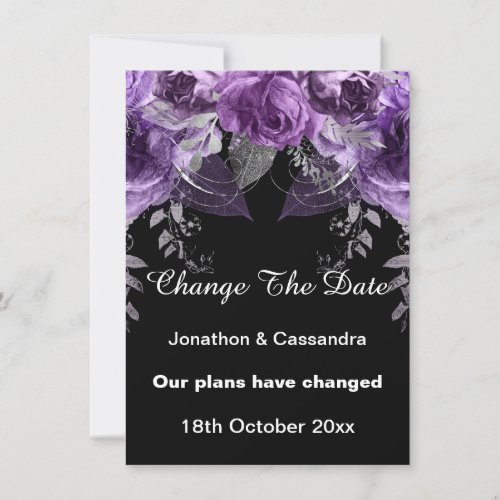 ELEGANT PURPLE BLACK FLORAL CHANGE THE DATE