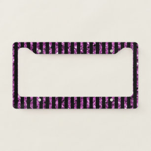 Elegant Purple Black Glitter Gems Sparkle Glam License Plate Frame