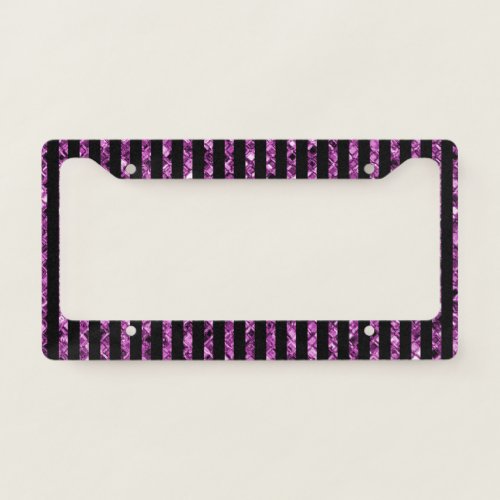 Elegant Purple Black Glitter Gems Sparkle Glam License Plate Frame