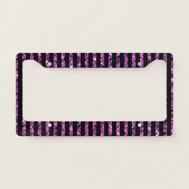 Elegant Purple Black Glitter Gems Sparkle Glam License Plate Frame (Front)