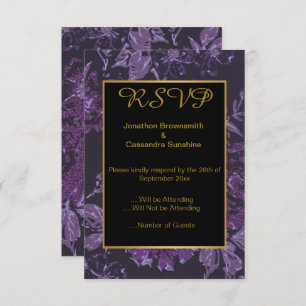 ELEGANT PURPLE BLACK GOLD VINTAGE FLORAL RSVP INVITATION