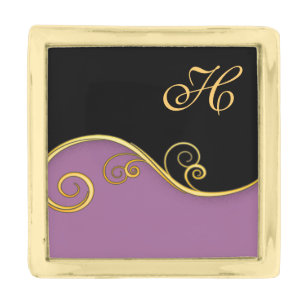 Elegant purple-black Lapel Pin with Initial