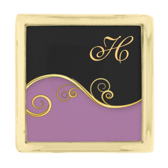 Elegant purple-black Lapel Pin with Initial (Front)