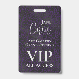 Elegant Purple Black Leopard VIP All Access Pass Badge