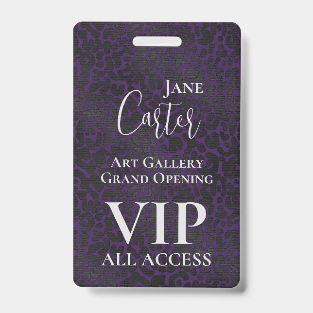 Elegant Purple Black Leopard VIP All Access Pass Badge (Front)