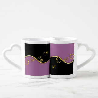 Elegant purple-black lovers mugs with initials