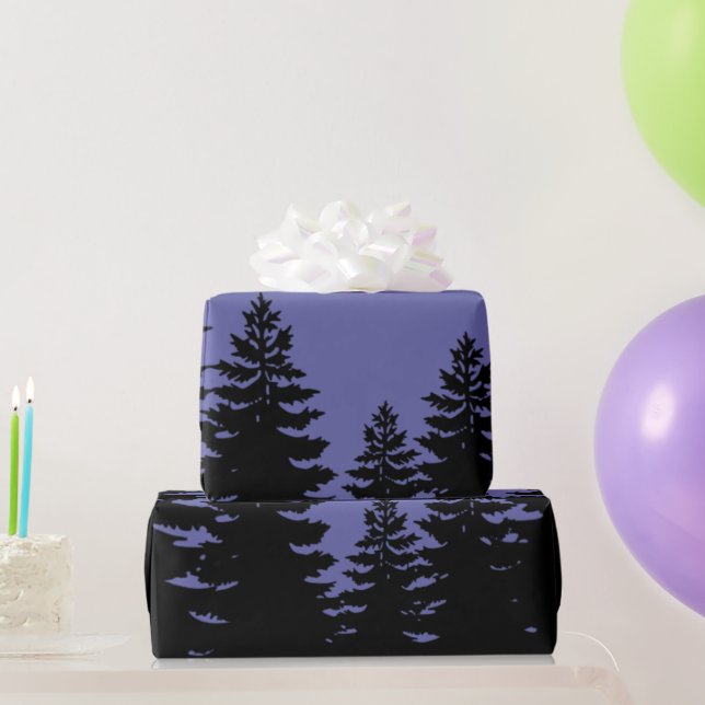 Elegant purple black pine tree silhouette      wrapping paper (Party Gifts)