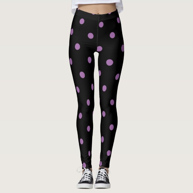 elegant purple black polka dots leggings (Front)