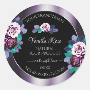 Elegant Purple Black Product Label Flourish Floral