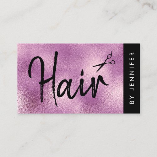 Elegant purple  black scissors hairstylist business card