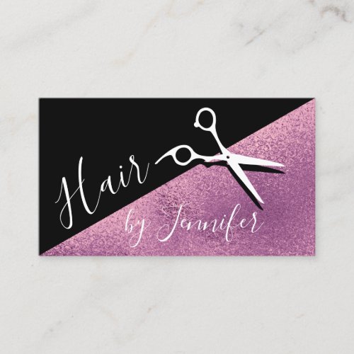 Elegant purple  black scissors hairstylist business card
