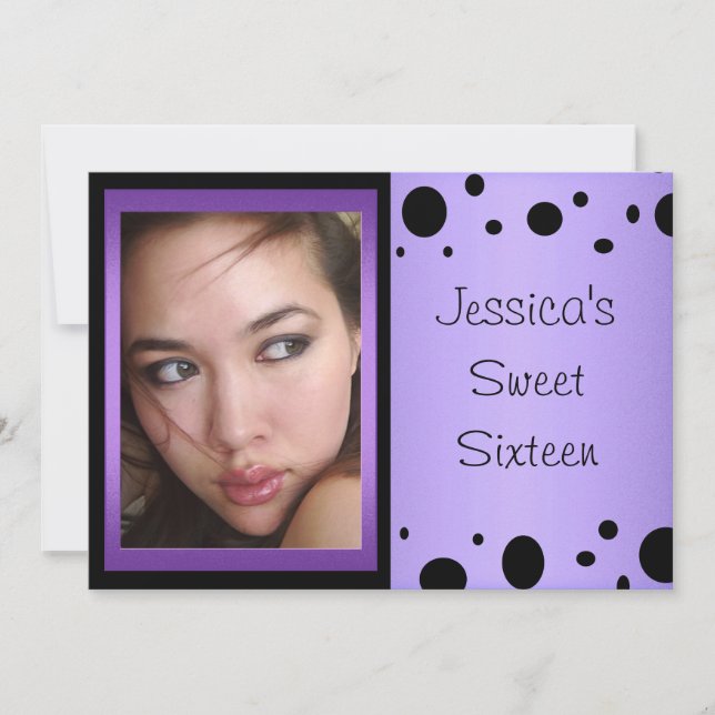 Elegant Purple Black Spots Photo Sweet 16 Invitation (Front)