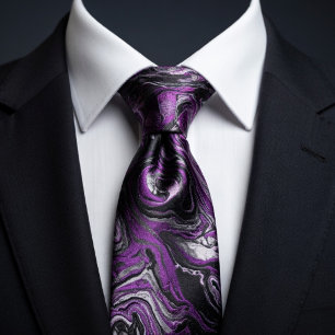 Elegant Purple & Black Swirl Marble Neck Tie