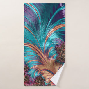 Elegant Purple Blue Abstract Feather Pattern Bath Towel Set