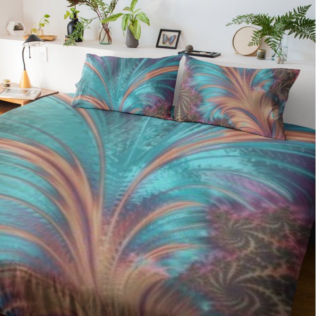 Elegant Purple Blue Abstract Feather Pattern Bed Duvet Cover (Creator Uploaded)
