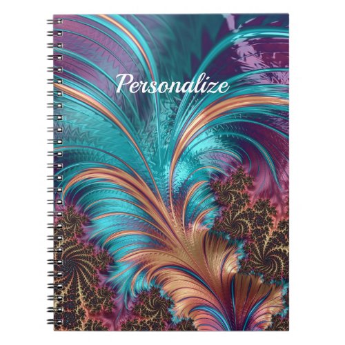 Elegant Purple Blue Abstract Feather Personalize Notebook