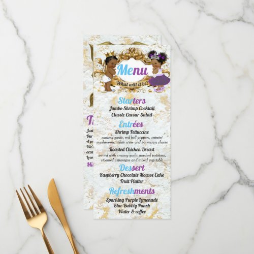 Elegant Purple  Blue African Gender Reveal Photo Menu