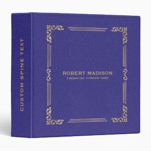 Elegant Purple-Blue Faux Leather Gold Frame 3 Ring Binder