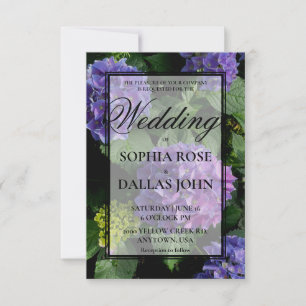 Elegant purple blue floral hydrangea Wedding Invitation