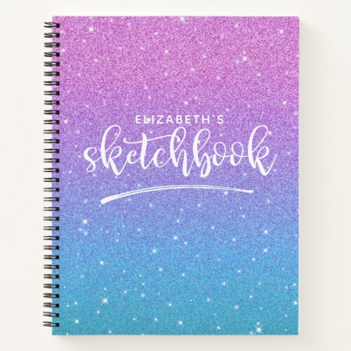 Elegant Purple Blue Glitter Ombre Sketchbook Notebook