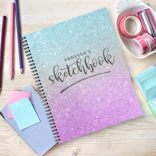 Elegant Purple Blue Glitter Ombre Sketchbook Notebook