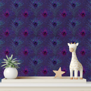Elegant Purple Blue Glitter Peacock Feathers Chic Wallpaper