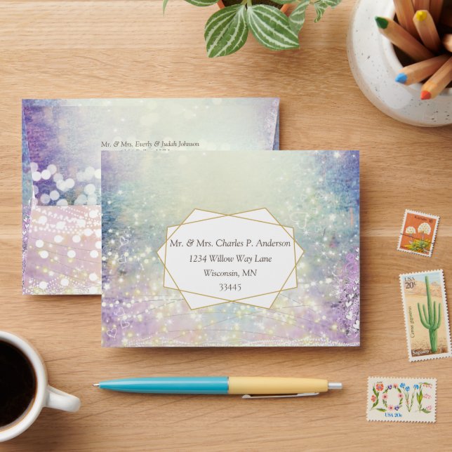 Elegant Purple Blue Gold Geometric Envelope (Desk)