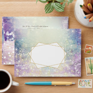 Elegant Purple Blue Gold Geometric Wedding Envelope