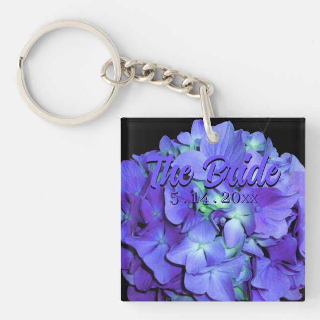 Elegant Purple blue Hydrangeas florals the Bride Keychain (Front)