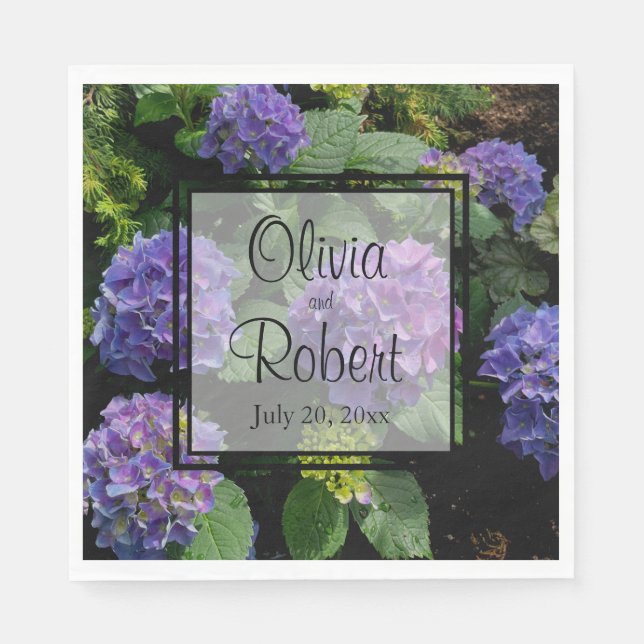 Elegant purple blue magenta florals hydrangeas napkins (Front)
