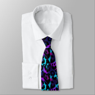 Elegant purple blue Neon Leopard Pattern Neck Tie