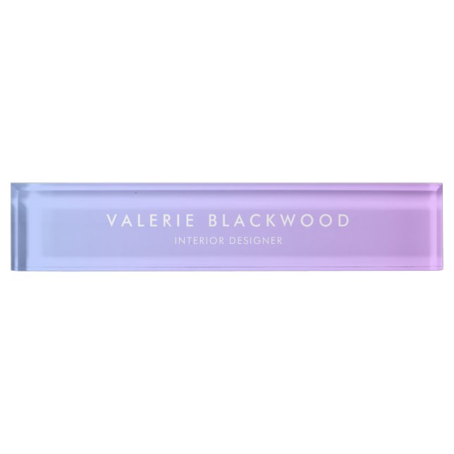 Elegant Purple Blue Ombre Desk Name Plate (Front)