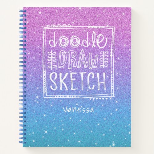 Elegant Purple Blue Ombre Glitter Sketchbook Note Notebook