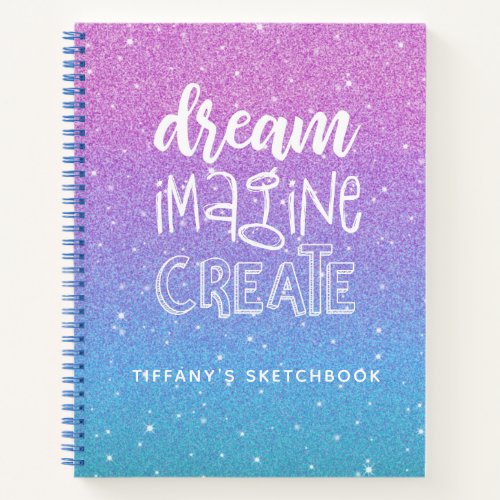Elegant Purple Blue Ombre Glitter Sketchbook Notebook
