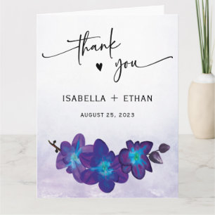 Elegant Purple Blue Orchid Wedding Thank You Card