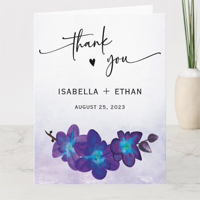 Elegant Purple Blue Orchid  Wedding Thank You  Card (Front)