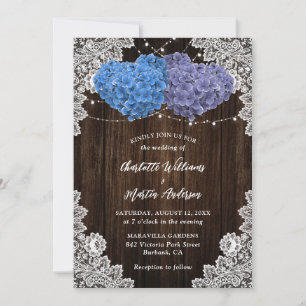 Elegant Purple Blue Rustic Floral Wedding Invitation