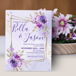 Elegant Purple Blue Watercolor Floral Wedding Postcard