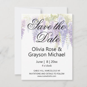Elegant purple blue watercolor wisteria wedding save the date