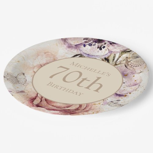 Elegant Purple Blush Pink 70th Birthday   Paper Plates