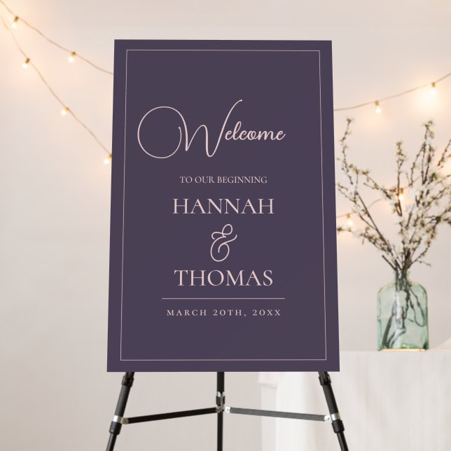 Elegant Purple Blush Pink Wedding Welcome Sign (In Situ (Stand))