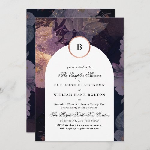 Elegant Purple Boho Fall Arch Gold Couples Bridal Invitation