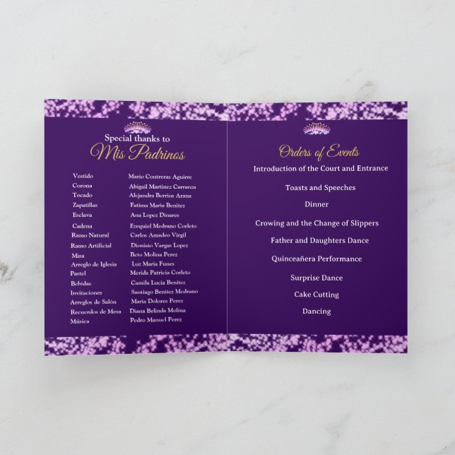 Elegant Purple Boho Gold Quinceañera Spanish Program (Inside)